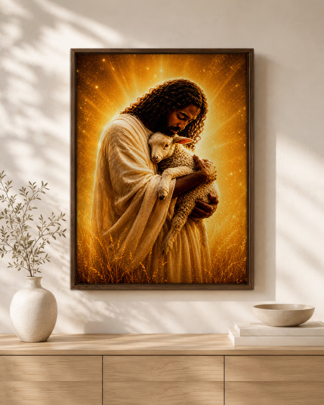 Black Jesus The Good Shepherd Canvas - African American Christian Wall Art