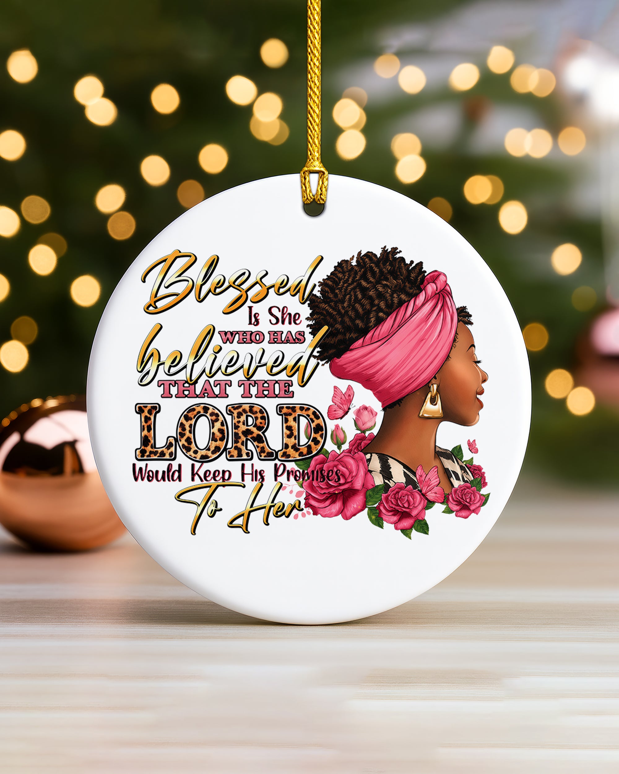 Black Woman Blessed by the Lord Christmas Ornament, Faith & God Ceramic Ornament