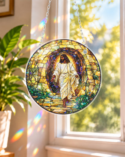 African American Risen Jesus Stained Suncatcher