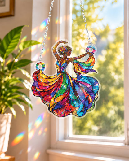 Afro Queen Dancing Stained Suncatcher Home Decor Gift