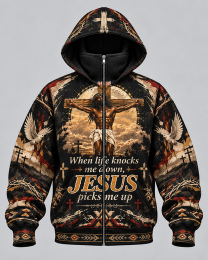Black Jesus Christ Christian Faith Mask Zip Up Hoodie