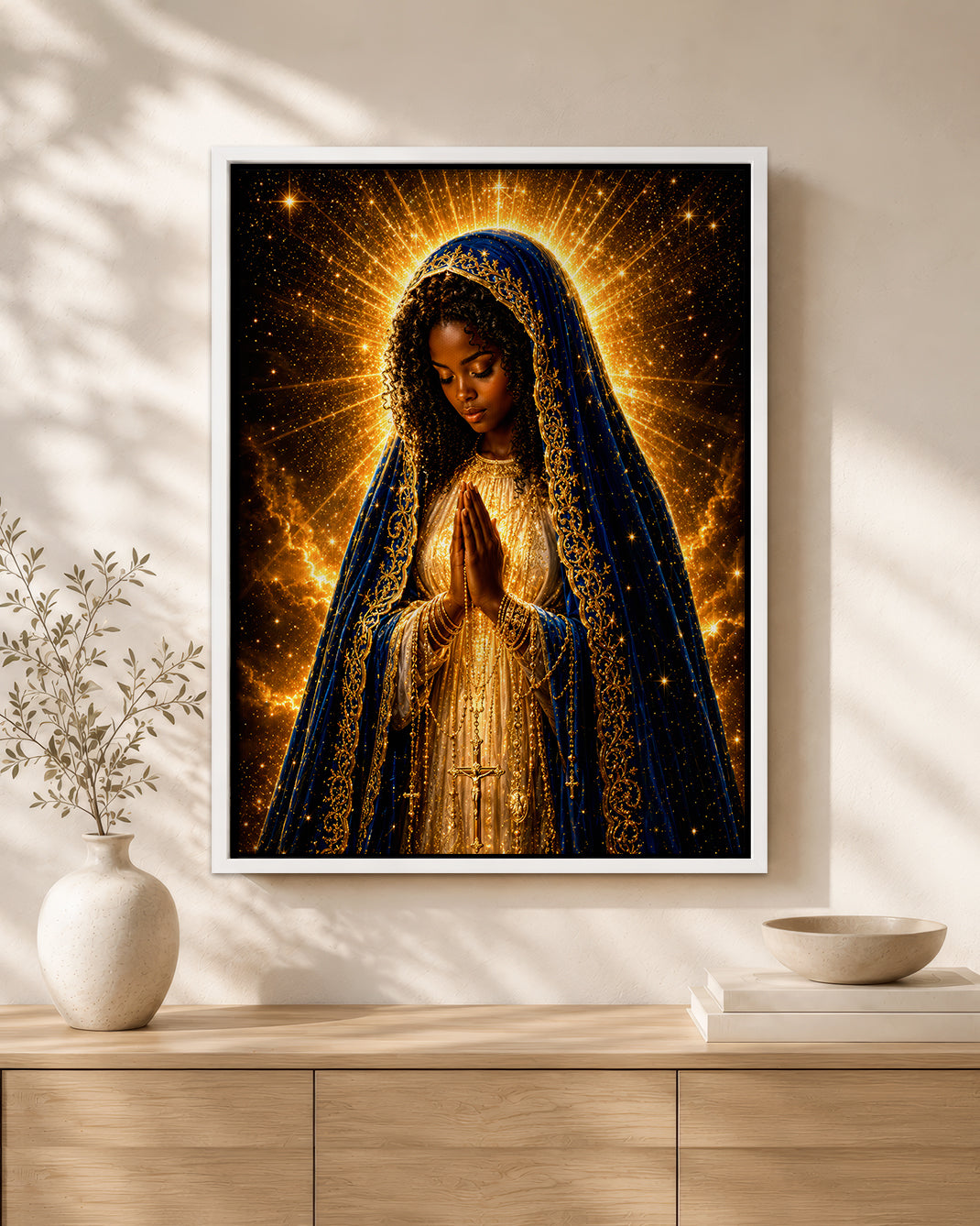 African American Virgin Mary Canvas - Black Christian Wall Art