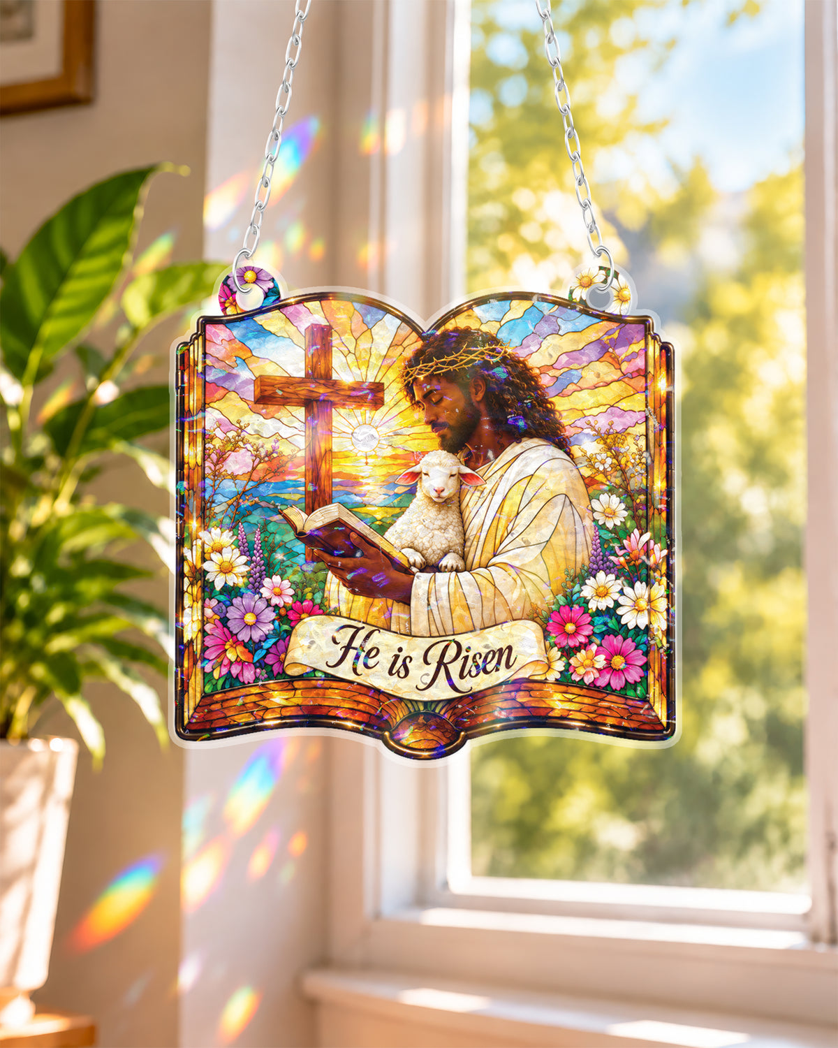 Black Jesus Good Shepherd Stained Easter Suncatcher