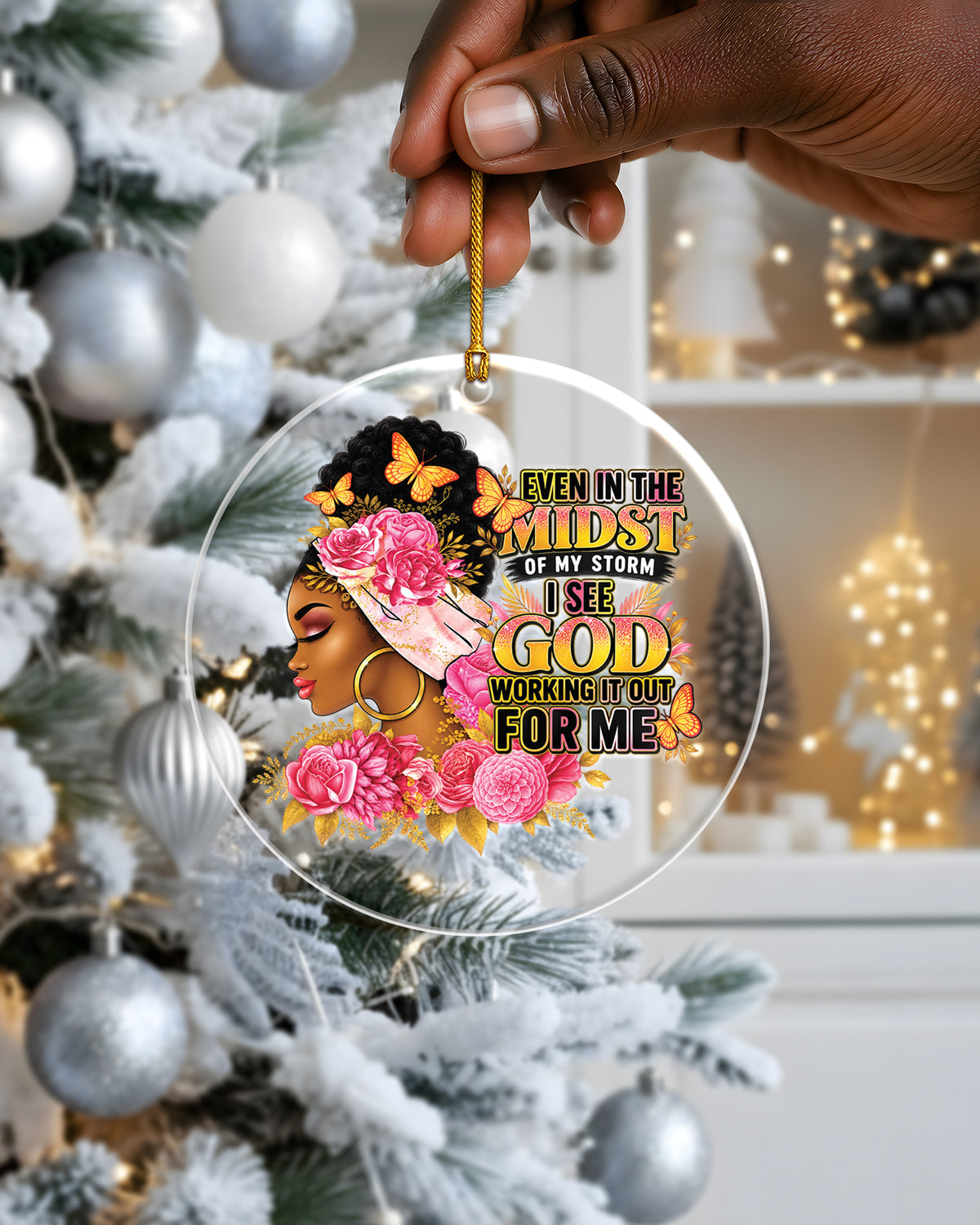 Black Woman Faith In The Storm Acrylic Ornament