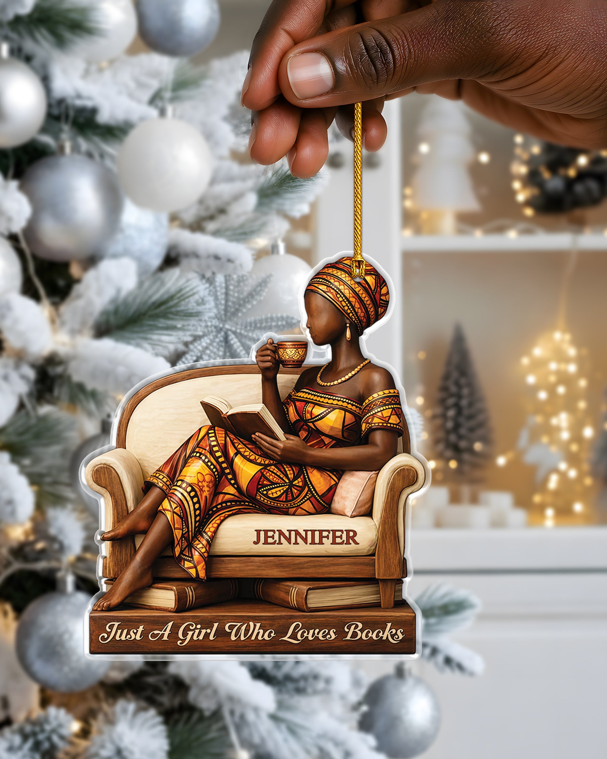 Personalized Black Woman Reading Book Acrylic Ornament
