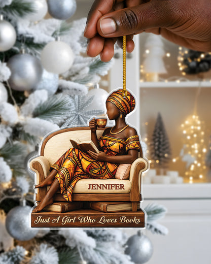 Personalized Black Woman Reading Book Acrylic Ornament