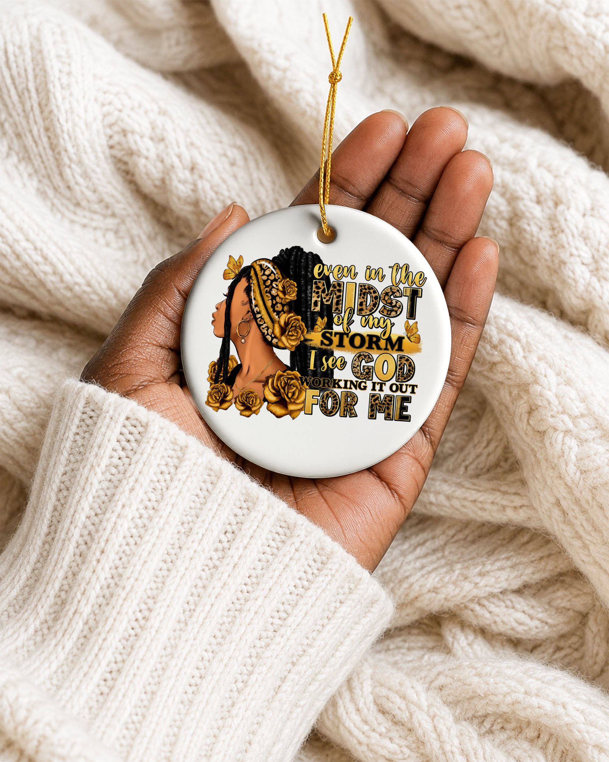 Black Woman Trust in God Christmas Ornament, Storm to Strength Ceramic Ornament