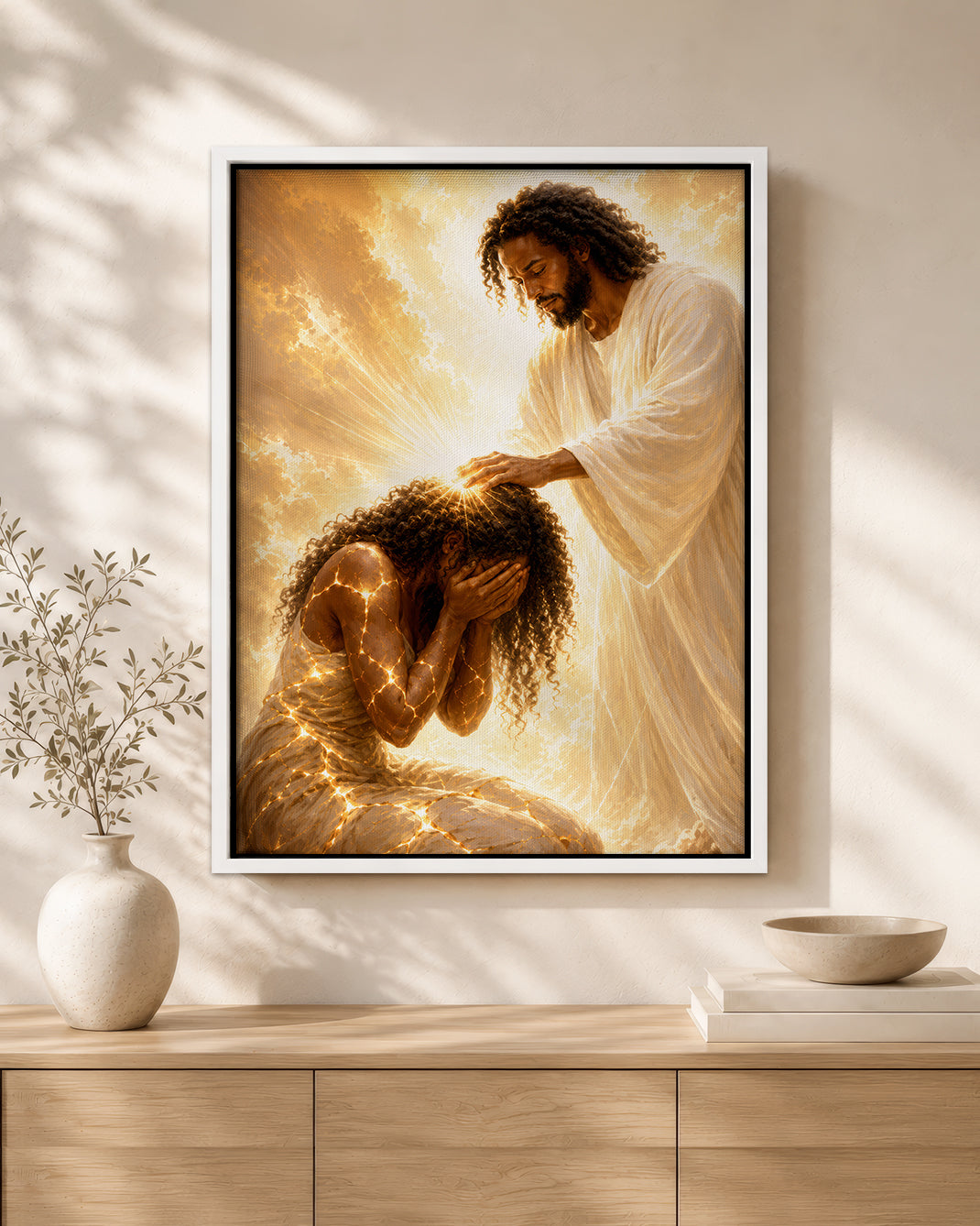 Black Jesus Healing Prayer Canvas Wall Art - African American Christian Home Decor