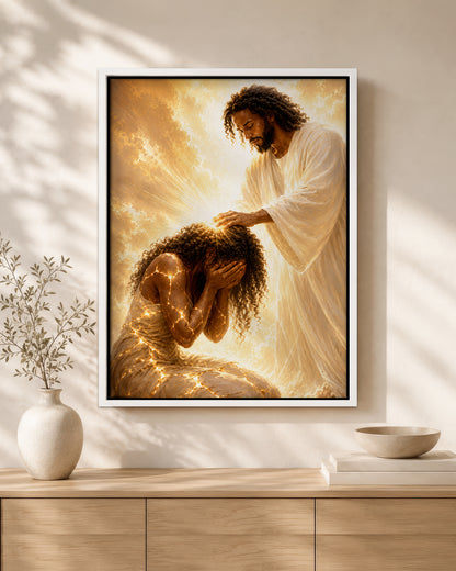 Black Jesus Healing Prayer Canvas Wall Art - African American Christian Home Decor