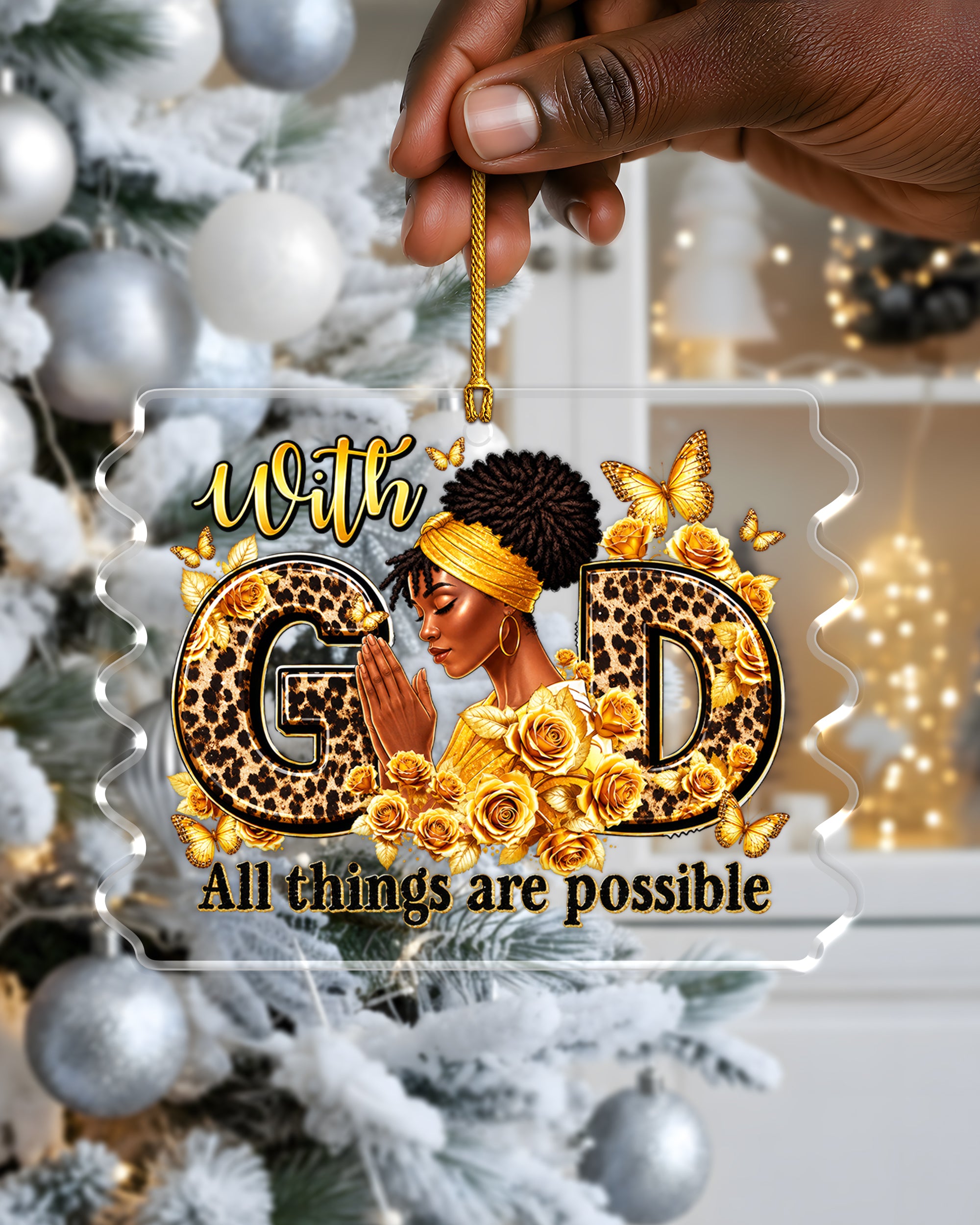 Black Woman Christian Ornament - With God All Things Are Possible Gift