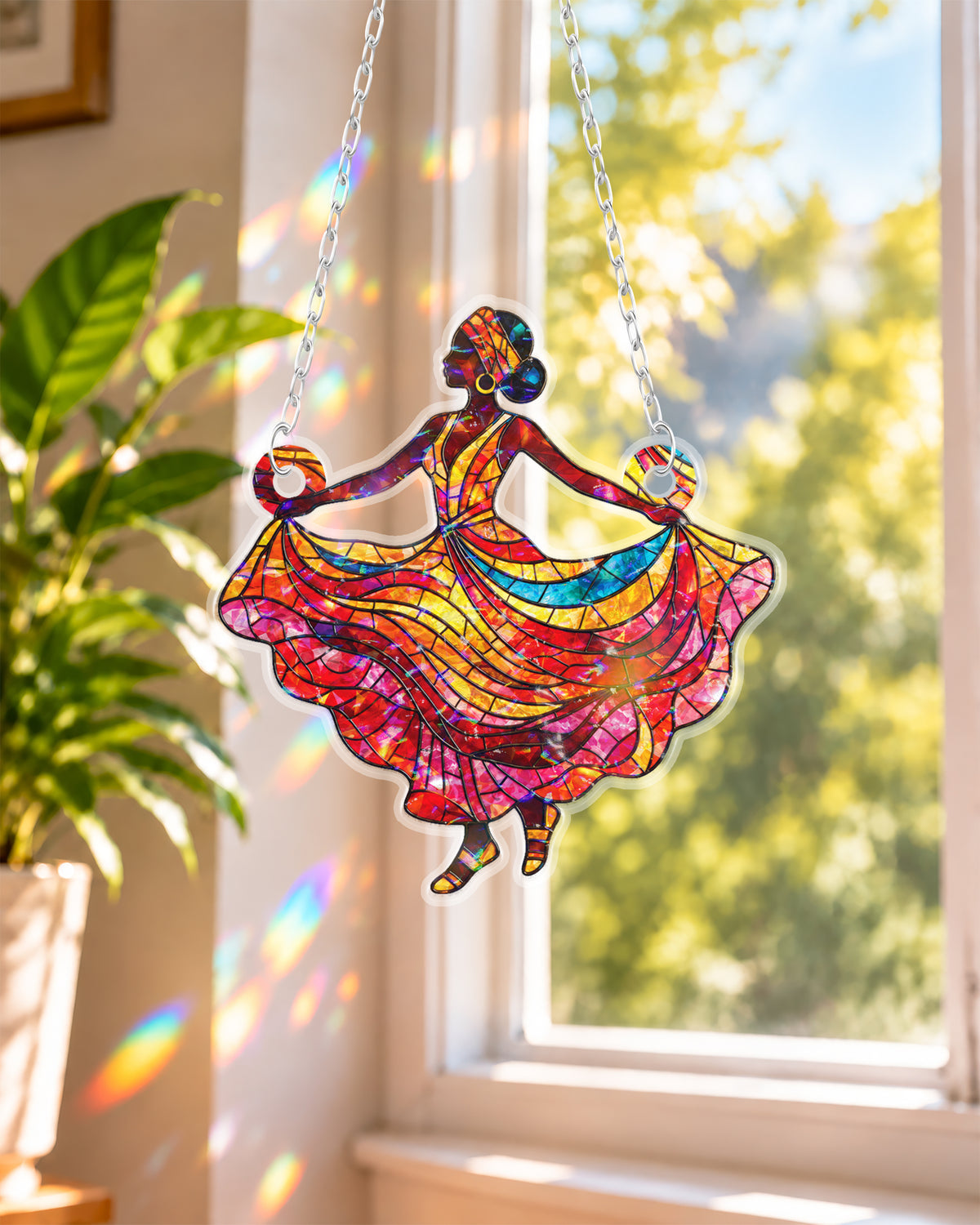 Black Queen Dancing Woman Stained Suncatcher Window Decor