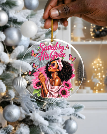 Black Woman Saved By His Grace Acrylic Ornament