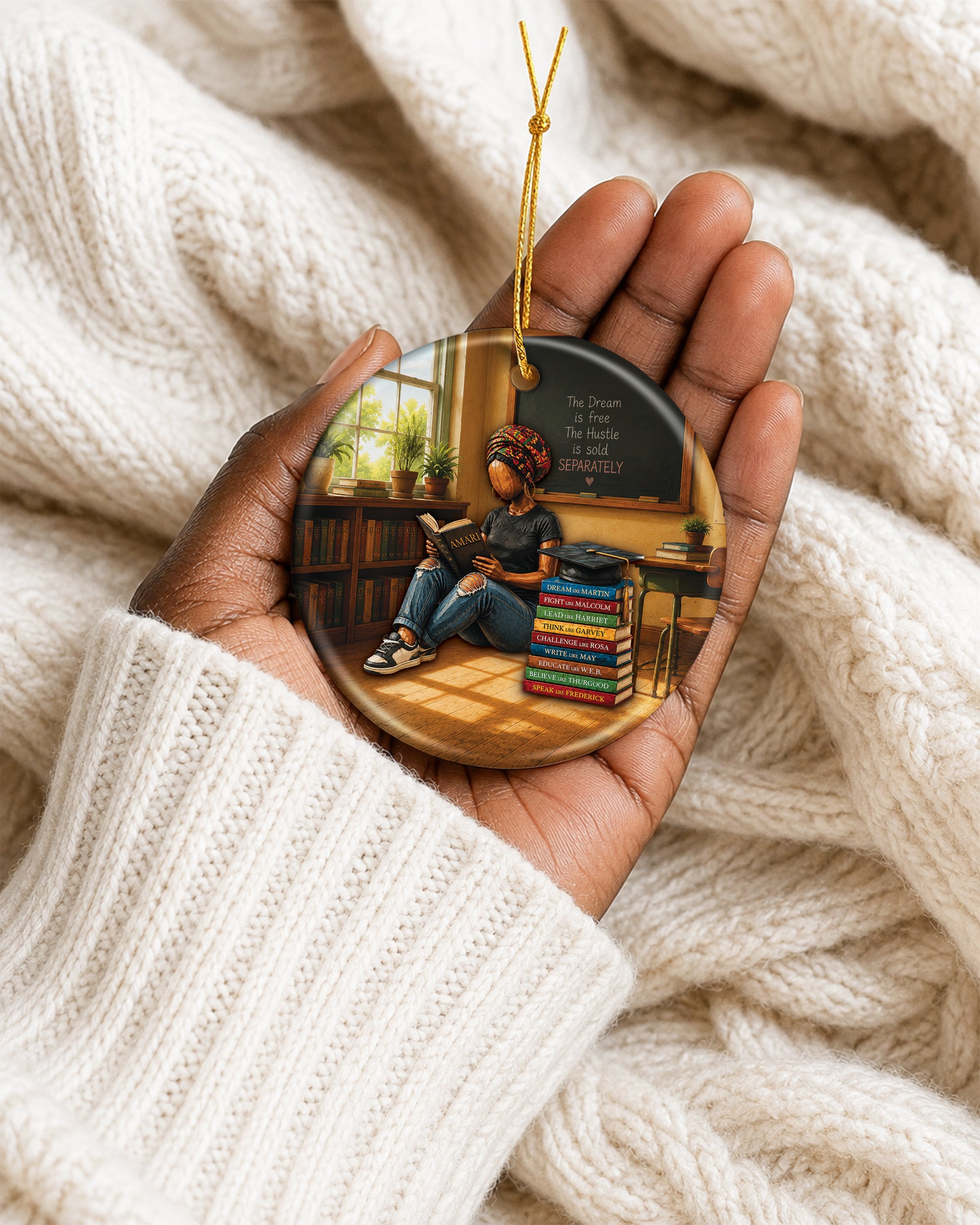 Black Woman Book Lover Christmas Ornament – Dream & Hustle