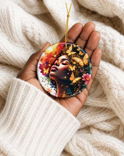 Black Woman Transformation Ornament - Butterfly Christmas Ornament