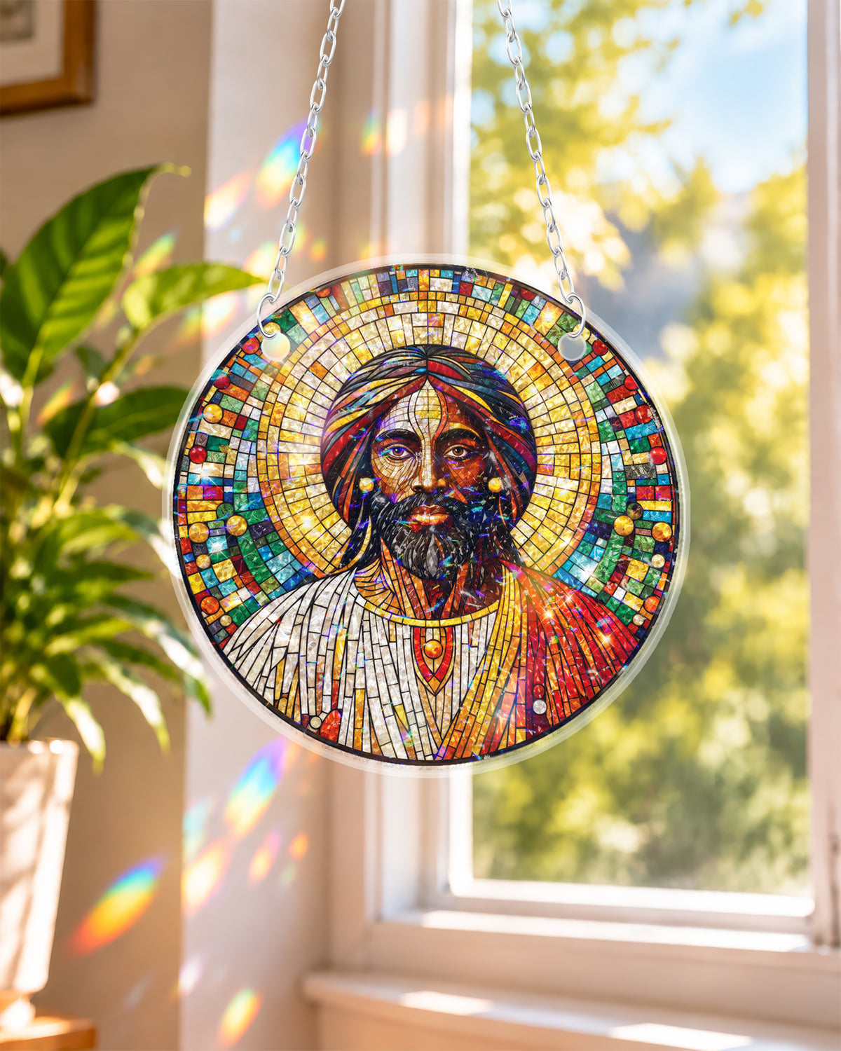 Black Jesus Stained Suncatcher Christian Window Decor
