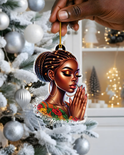 Black Woman Prayer & Faith Acrylic Ornament – Afrocentric Holiday Decor