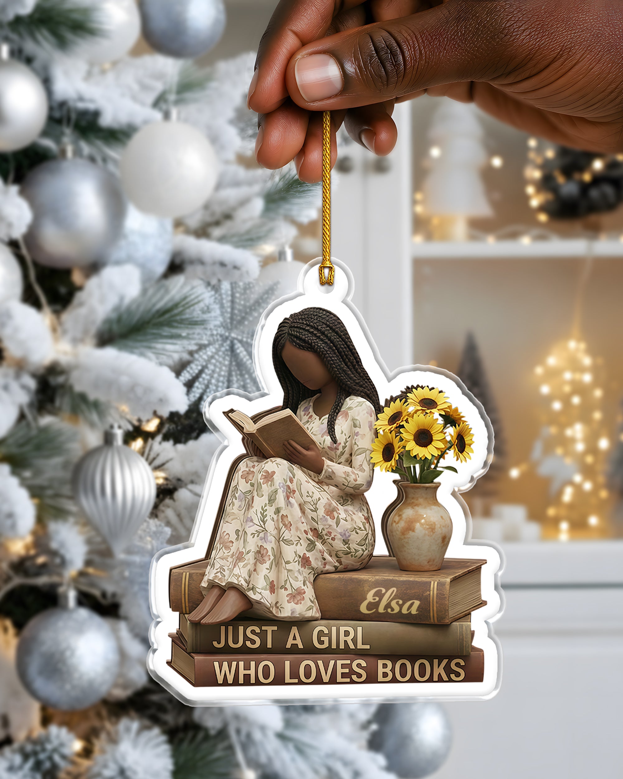 Custom Just A Girl Who Loves Books Black Girl Acrylic Ornament