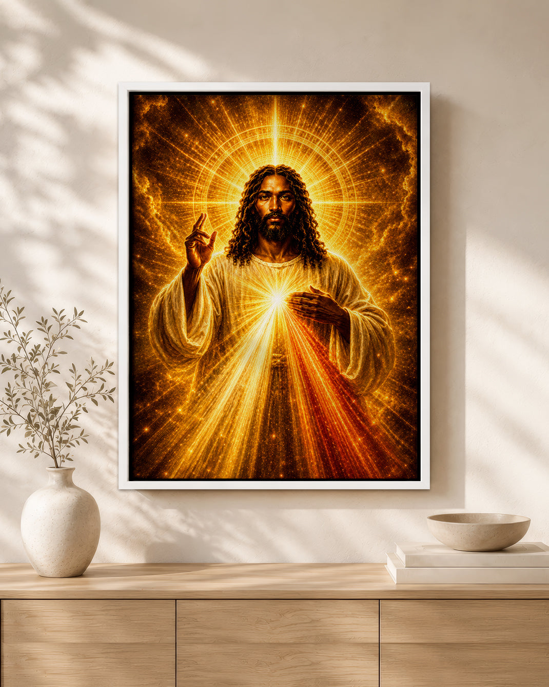 Black Jesus Divine Mercy Canvas Wall Art - African American Christian Home Decor
