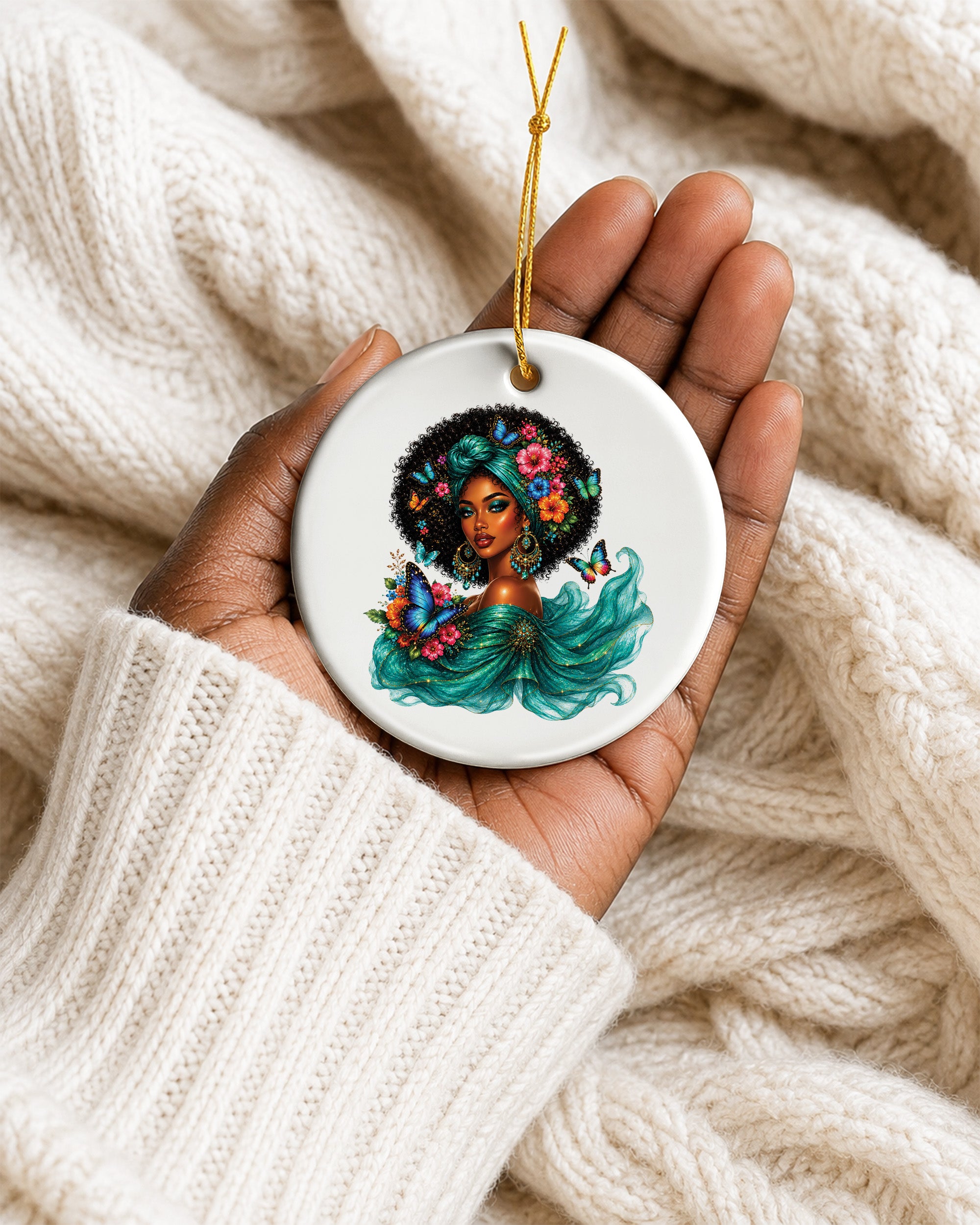 Black Woman Beauty Ornament - African American Queen Christmas Ornament