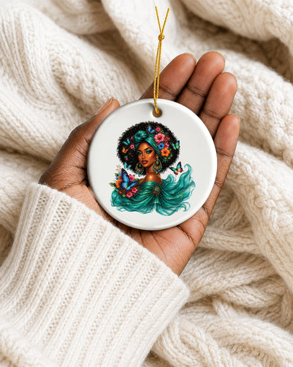 Black Woman Beauty Ornament - African American Queen Christmas Ornament