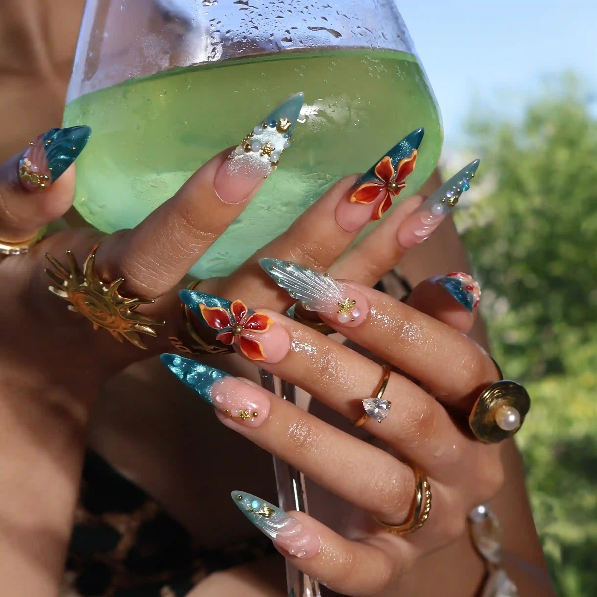 Emerald Tide Press On Nails