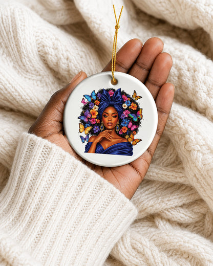 Black Queen Butterfly Ornament - African American Woman Christmas Ornament