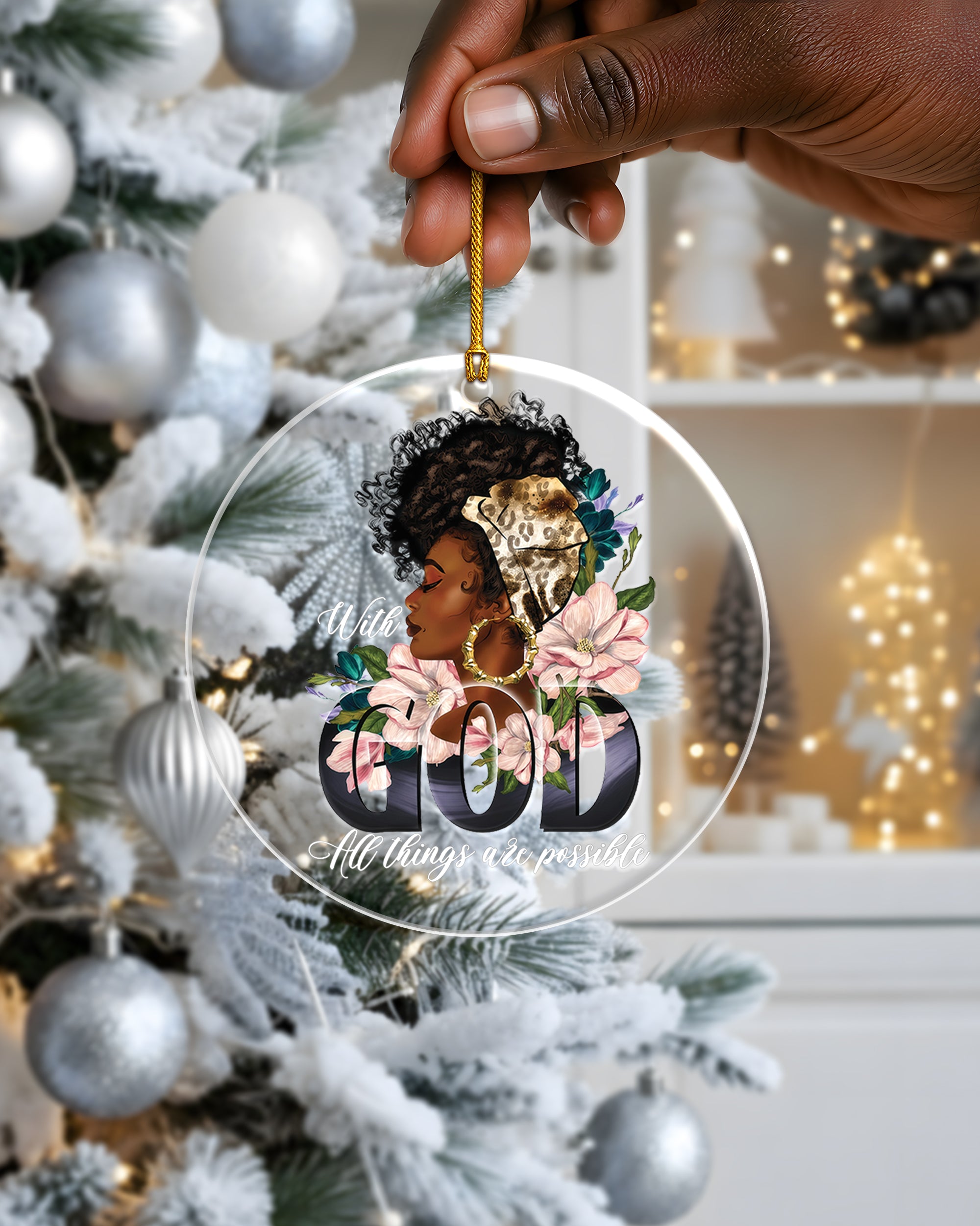 Black Woman With God All Things Possible Acrylic Ornament