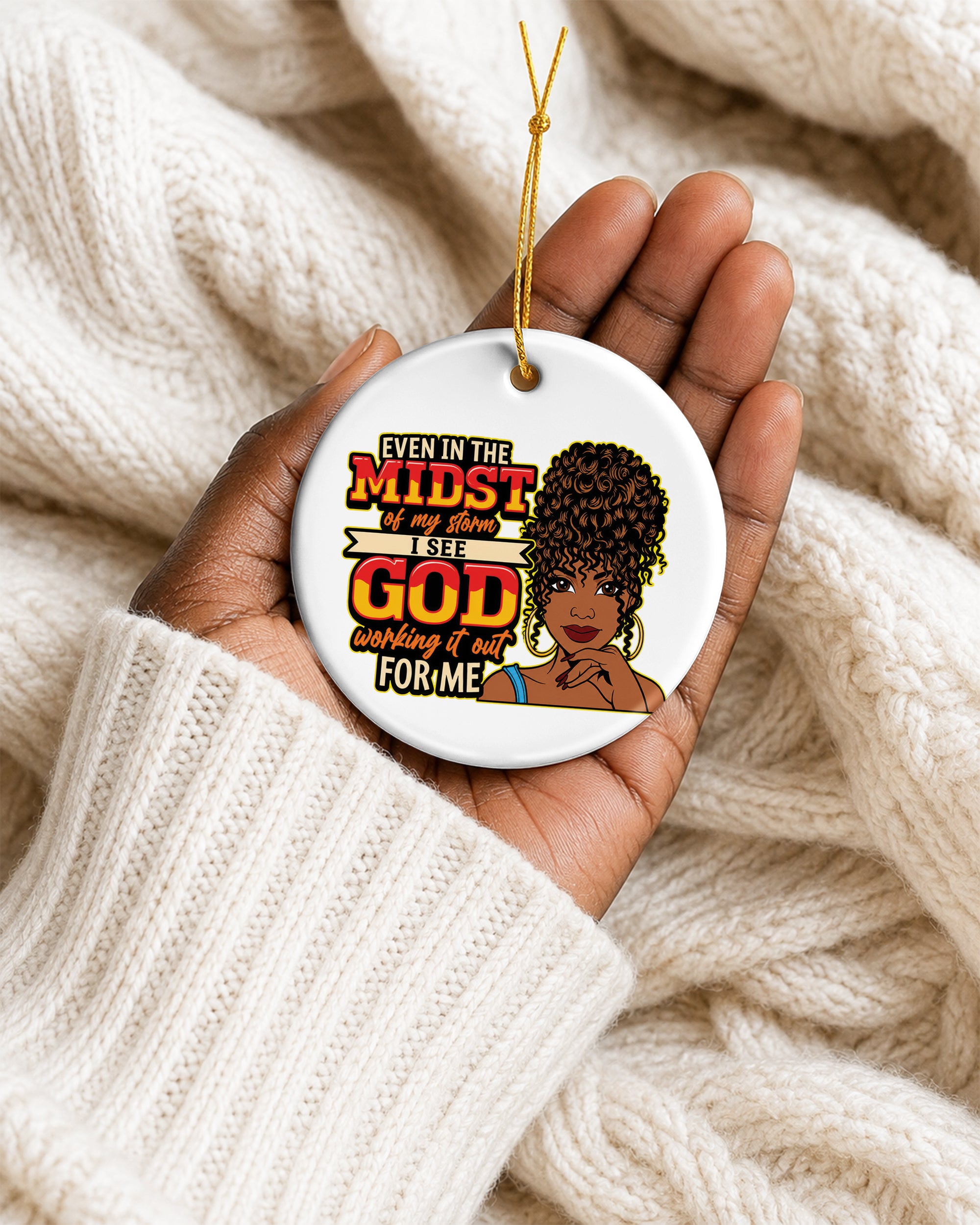 God Working It Out Black Woman Ceramic Christmas Ornament