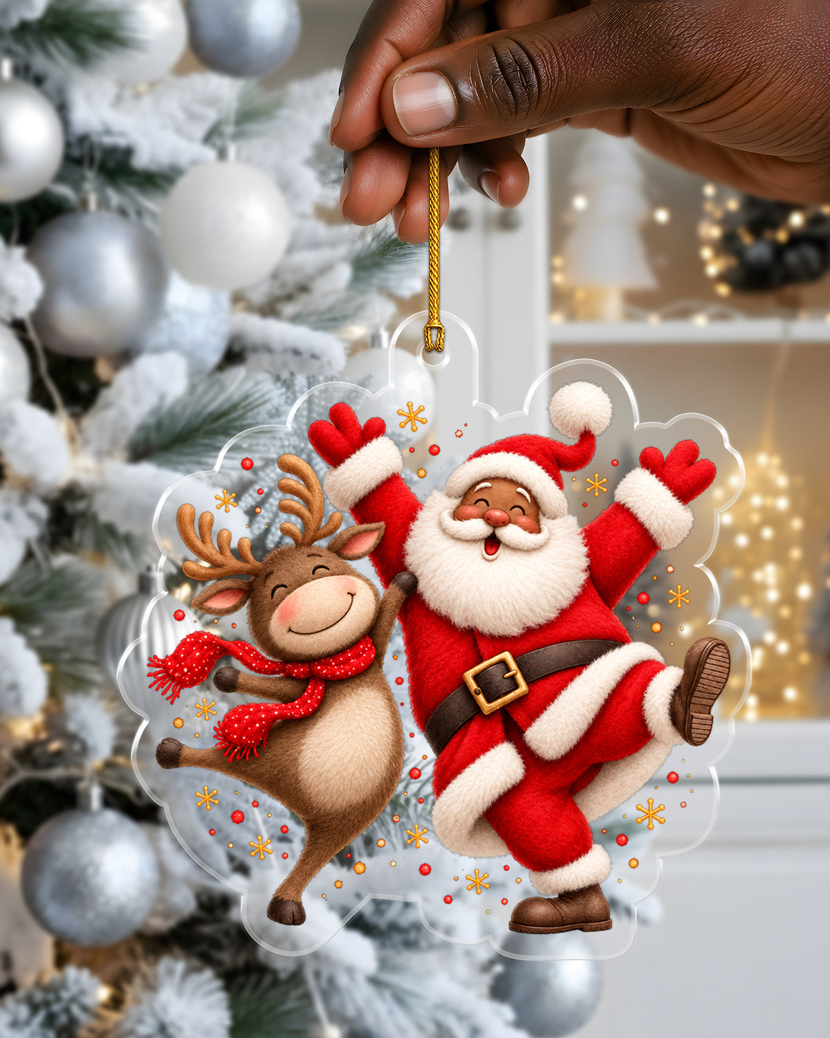 Black Santa Reindeer Christmas Tree Ornament