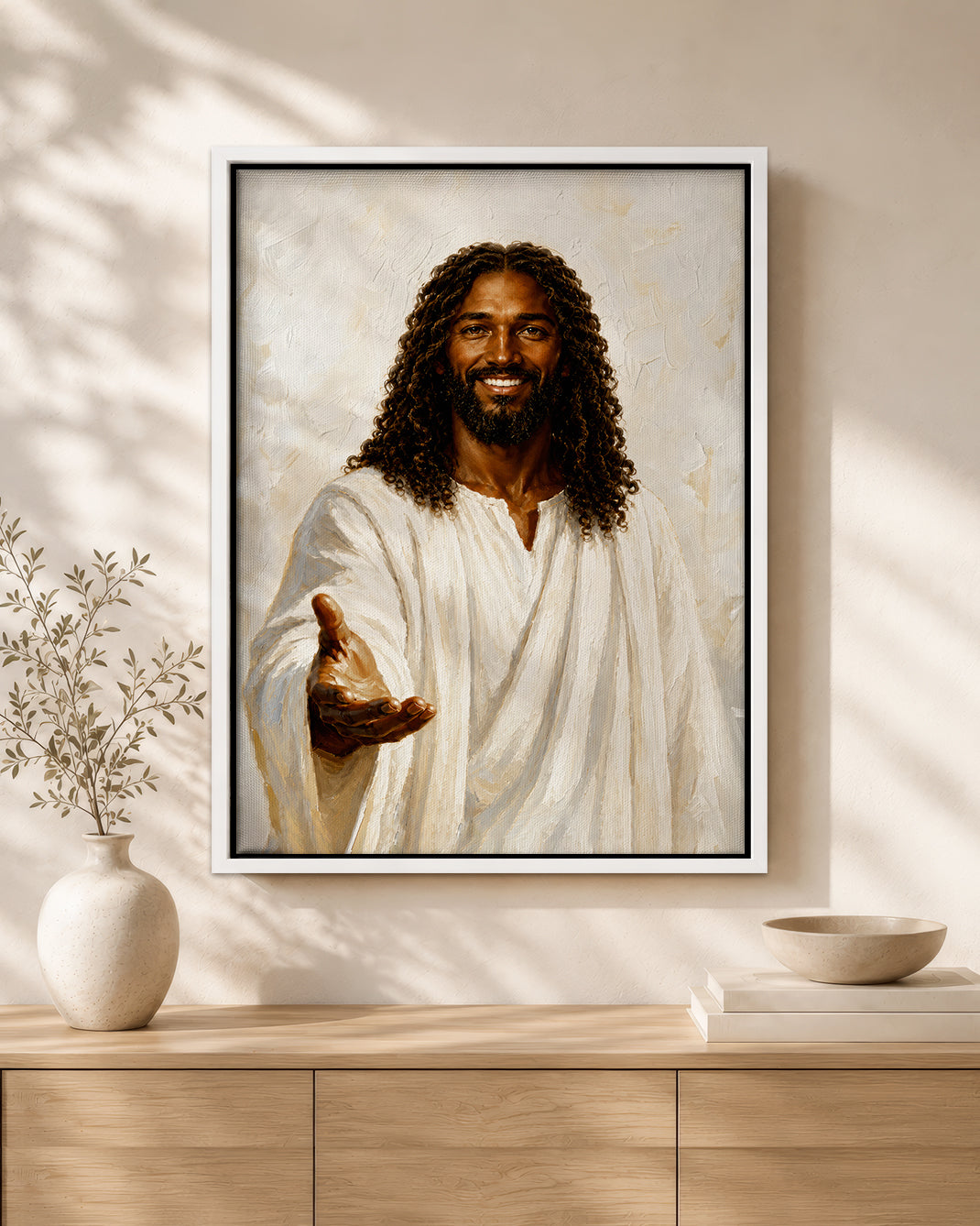 Black Jesus Open Arms Canvas Wall Art - African American Christian Home Decor