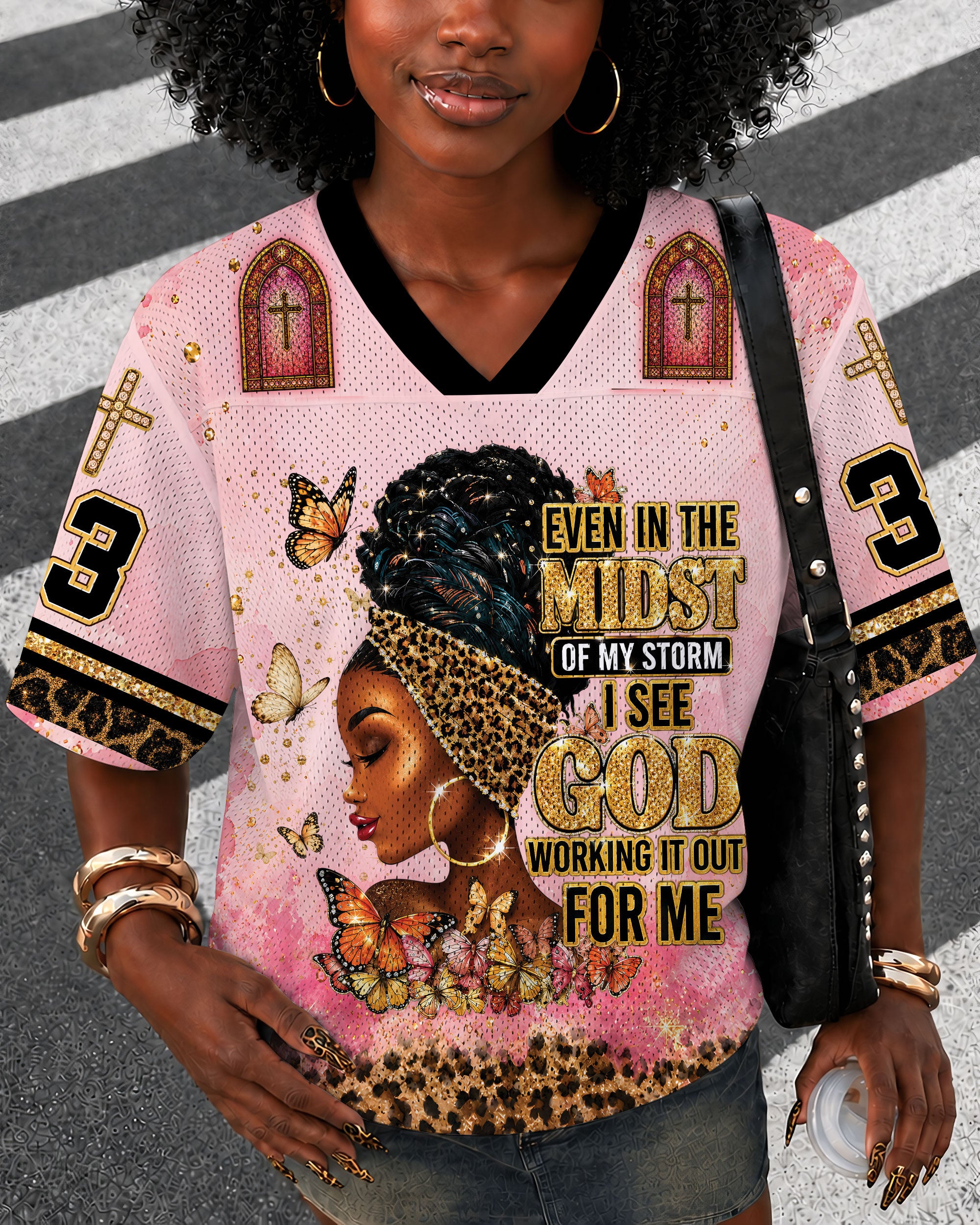Pink Leopard 33 Football Jersey – Glamorous Glitter Sports Top