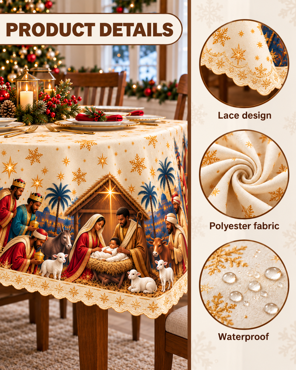 [Collection] Black Nativity Christmas Tablecloth – Jesus Birth Scene Decor