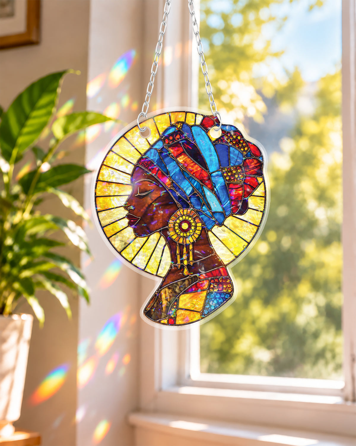 African American Queen Mosaic Suncatcher Window Art