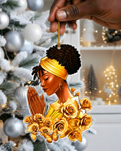 Black Woman Christmas Ornament, African American Prayer Acrylic Holiday Decor