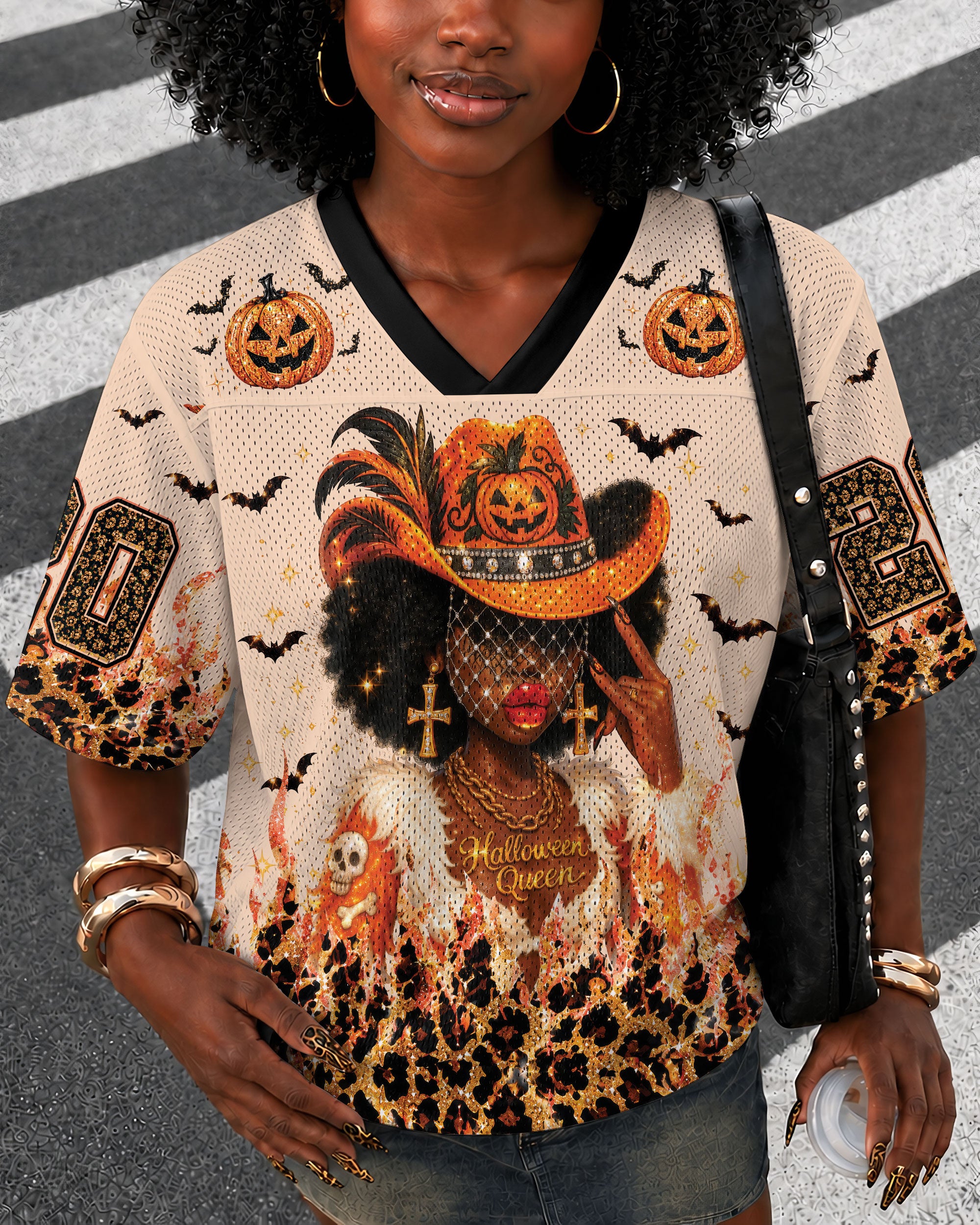 Black Queen Halloween Jersey – Melanin Magic & Pumpkin Vibes