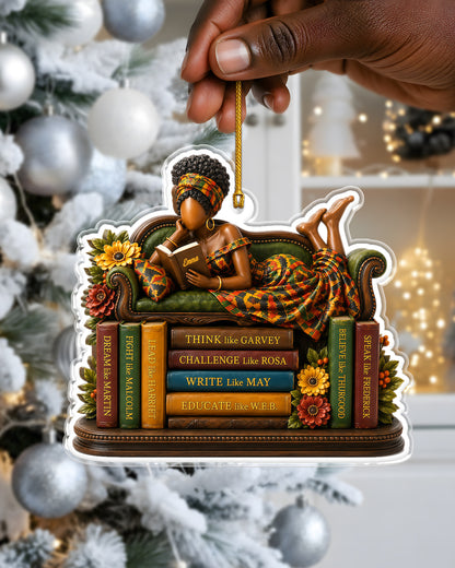 Personalized Black Woman Reading Books Acrylic Ornament