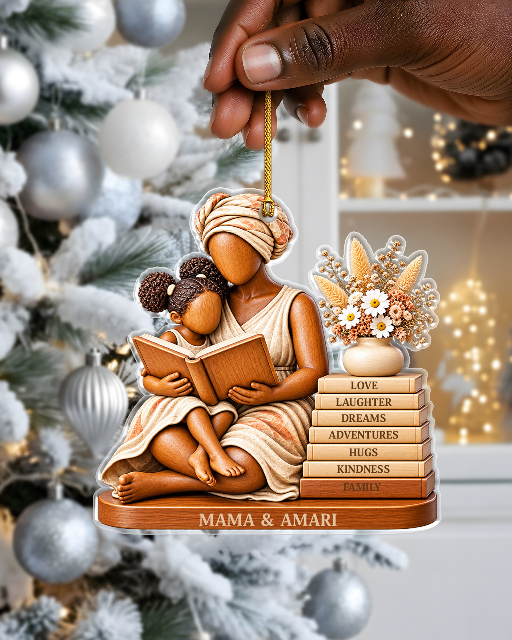 Black Mom Daughter Reading Book Personalized Acrylic Ornament