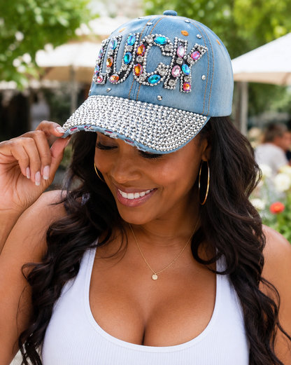 Blue Denim Rhinestone Cap – Empower Black Culture, Bold Style