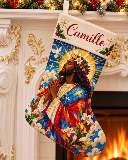 Black Jesus Christmas Stocking with Custom Name