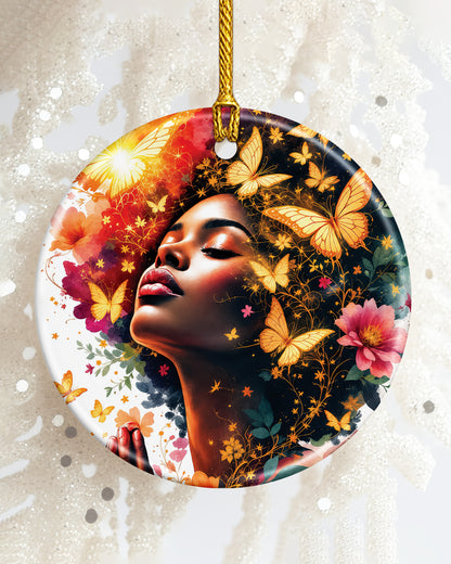 Black Woman Transformation Ornament - Butterfly Christmas Ornament