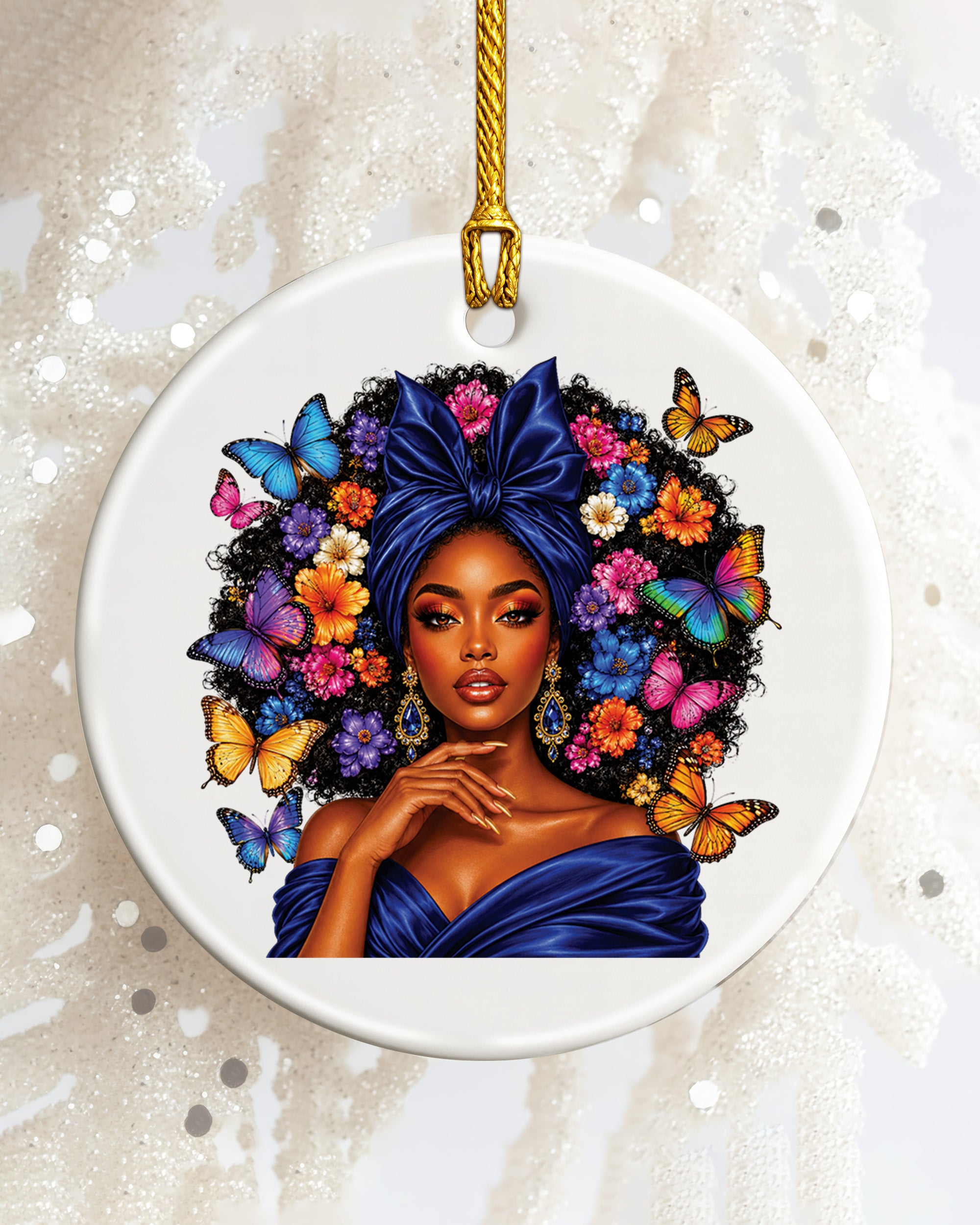 Black Queen Butterfly Ornament - African American Woman Christmas Ornament
