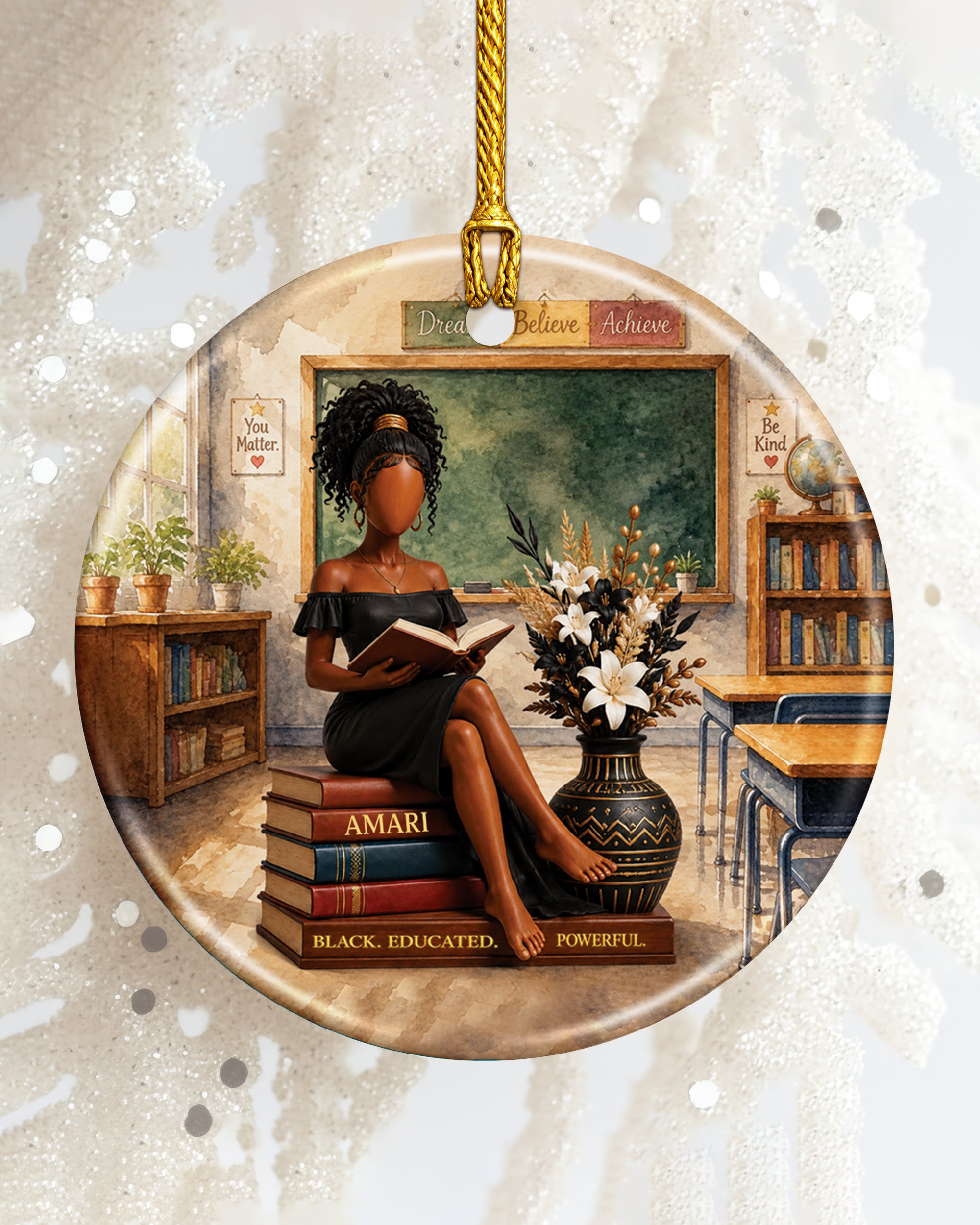 Black Woman Reading Book Christmas Ornament – Educated & Strong