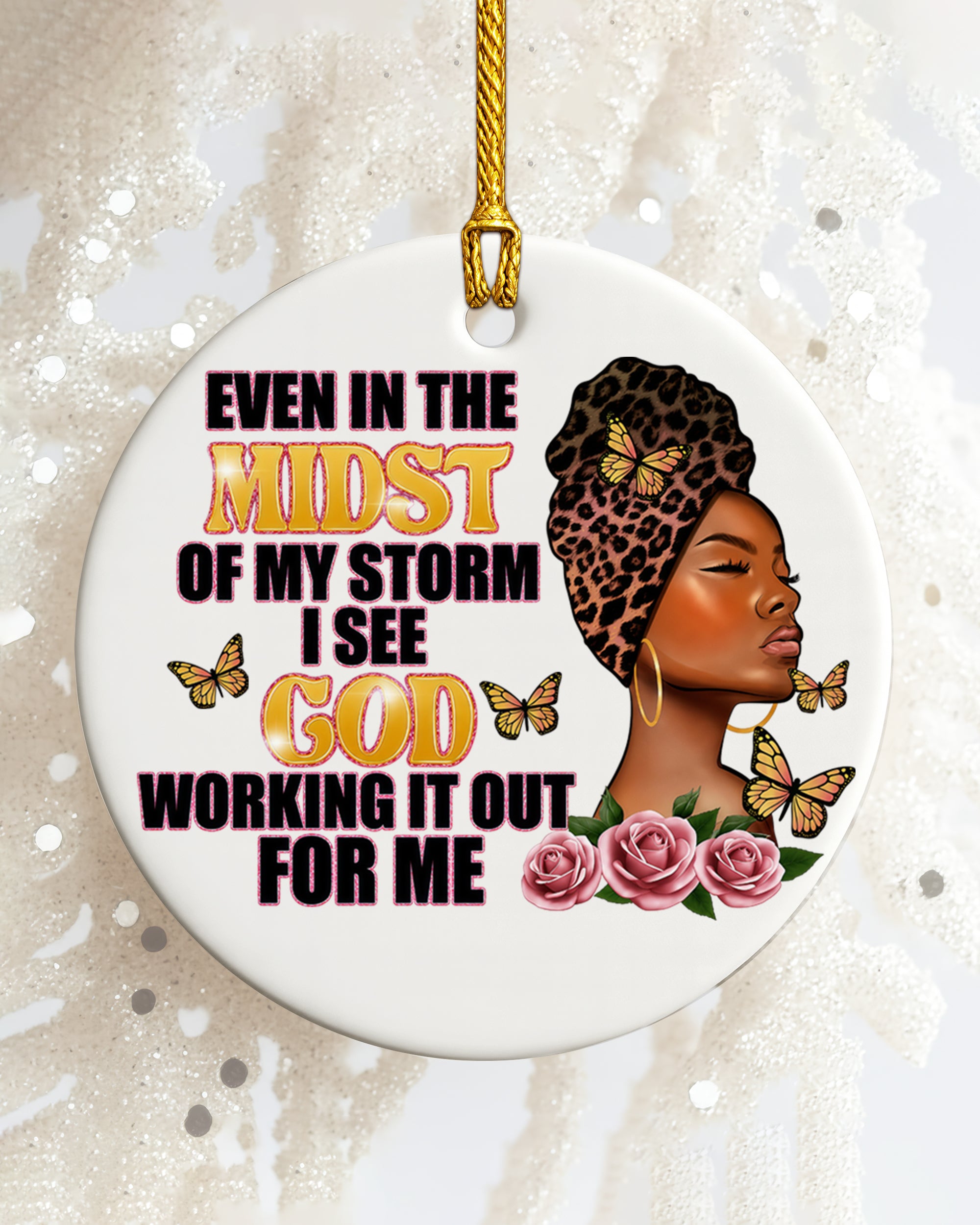 Black Woman Trust in God Christmas Ornament, Faith Over Storm Ceramic Ornament