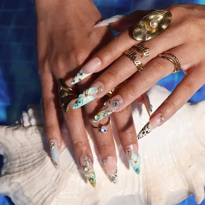 Azure Blossom Press On Nails