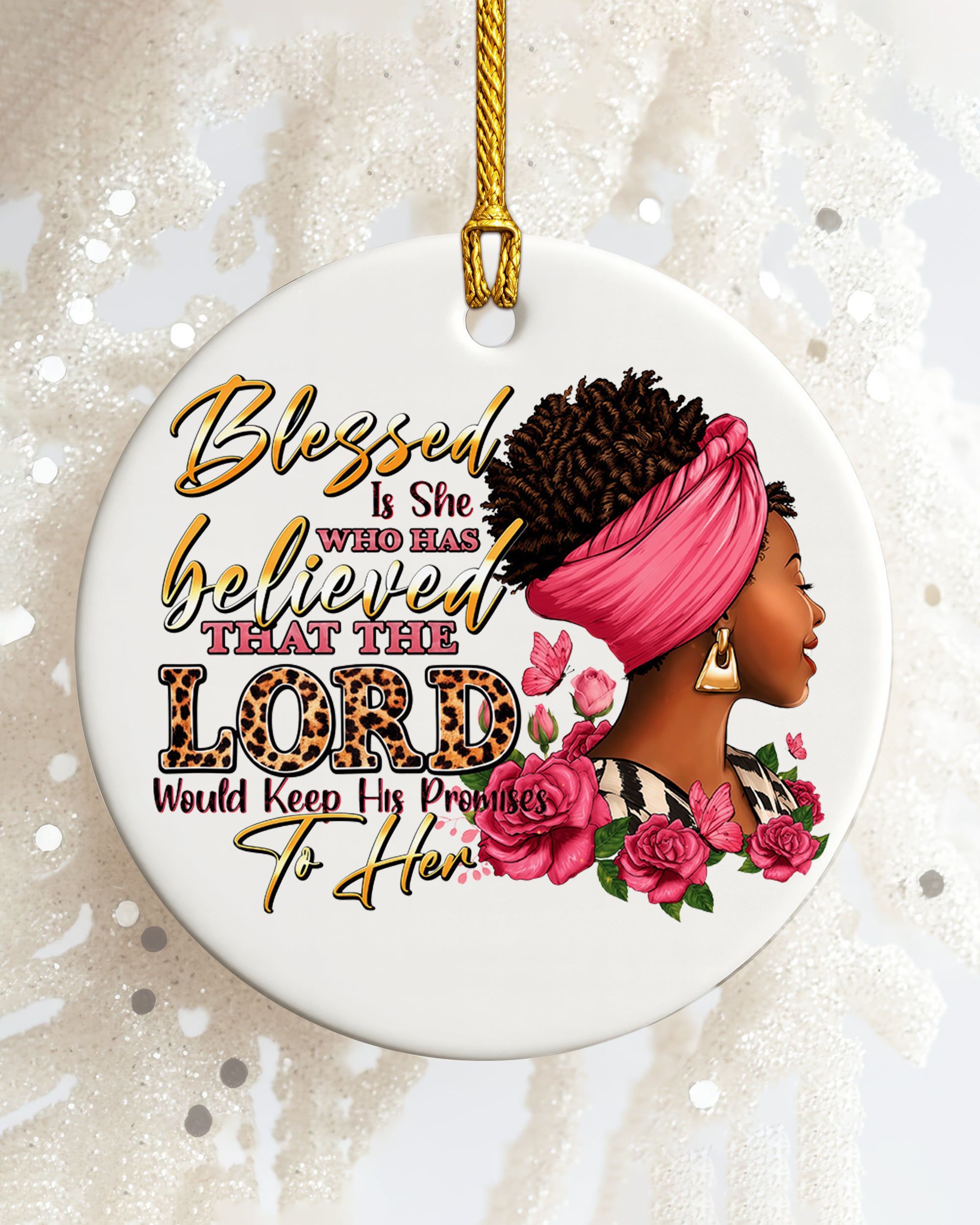 Black Woman Blessed by the Lord Christmas Ornament, Faith & God Ceramic Ornament