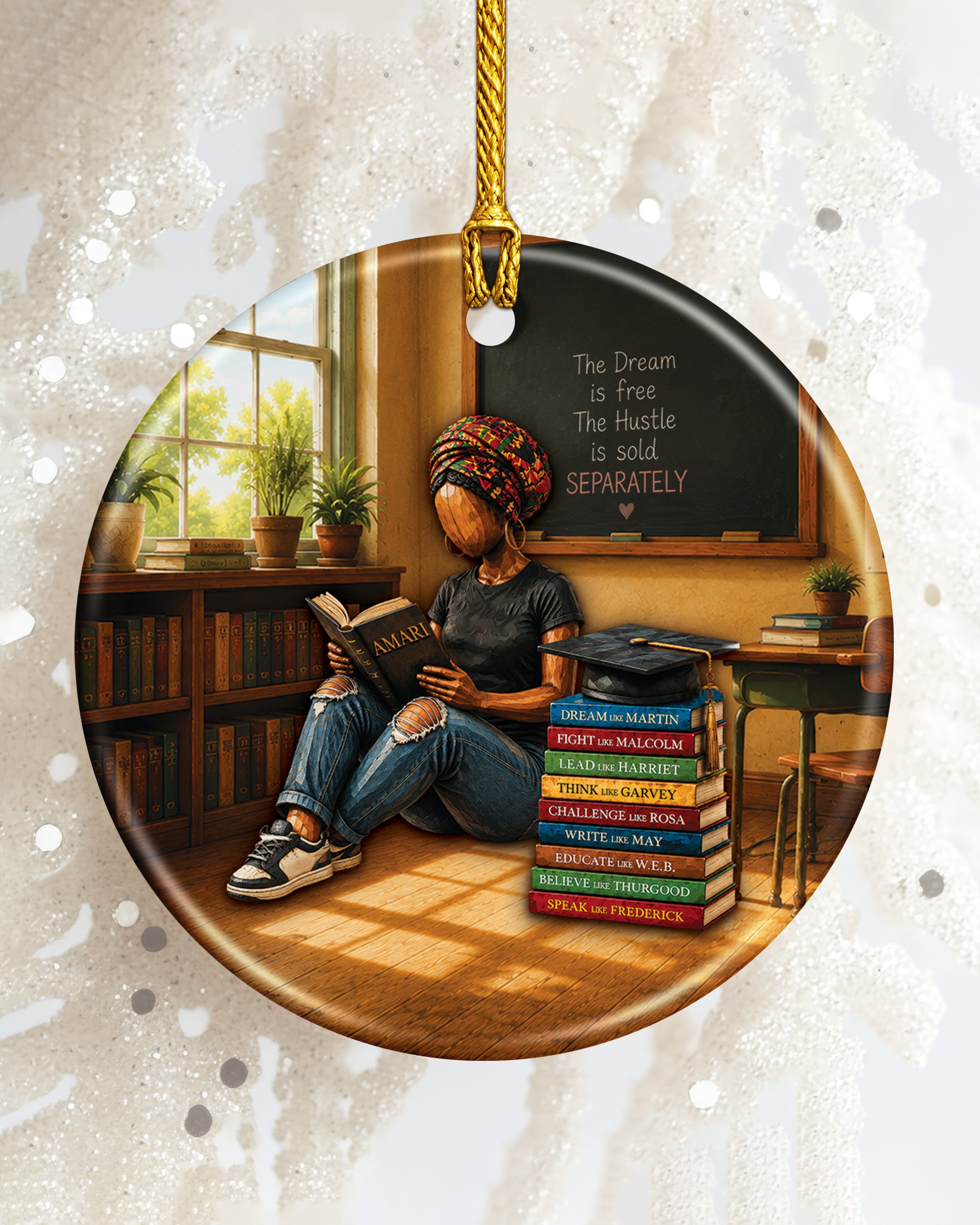 Black Woman Book Lover Christmas Ornament – Dream & Hustle