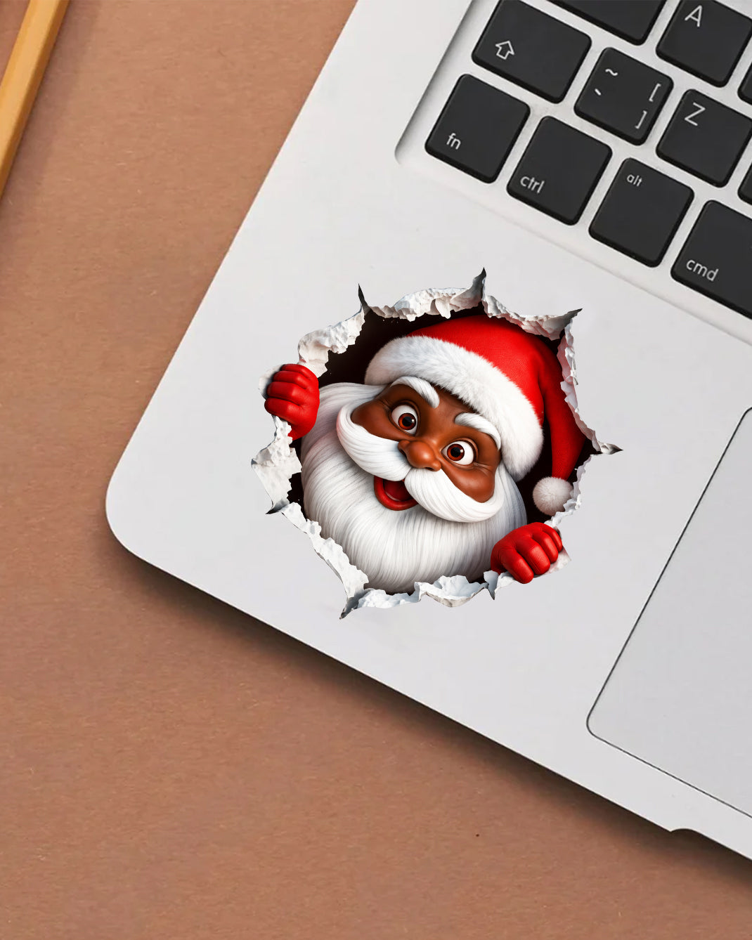 Black Santa Peeking Decal - African American Xmas Sticker