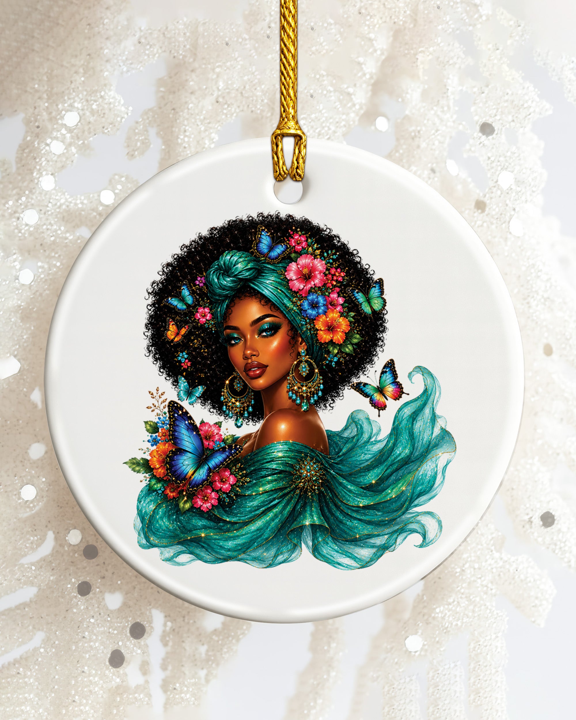 Black Woman Beauty Ornament - African American Queen Christmas Ornament