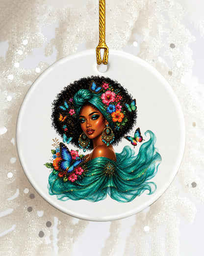 Black Woman Beauty Ornament - African American Queen Christmas Ornament
