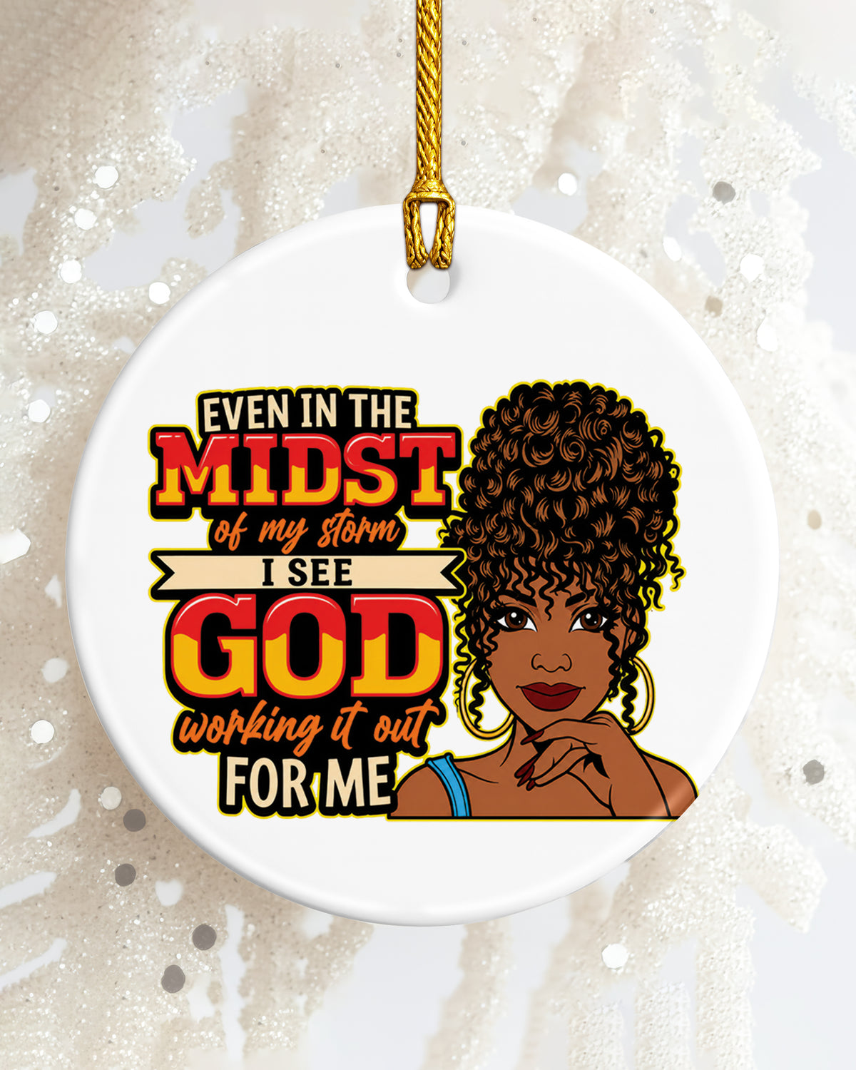 God Working It Out Black Woman Ceramic Christmas Ornament